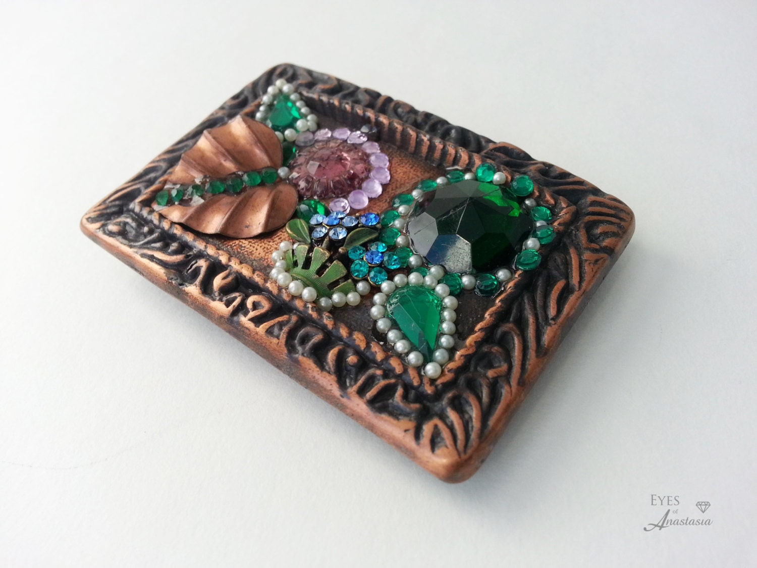 Green Crystal Floral Statement Belt Buckle Austrian Crystal Floral Belt Buckle - JNathan Jewels main image 4