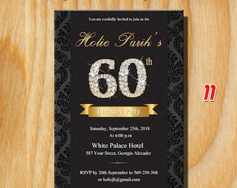 60th birthday invitation male 60th birthday invitation60th etsy