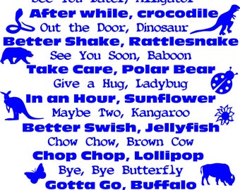Animal Farewell Sayings Wall Decal: Nursery Decor