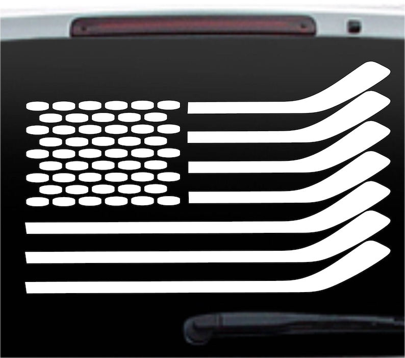 US Flag Hockey Sticks & Pucks Window Wall Decal USA Olympic American