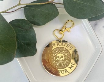 Custom Acrylic Pirate Keychain, Disney Inspired, Pirates of the Carribean, Bag Tag, Gold Coin, Gift, Disney Party Favor, Dad Gift