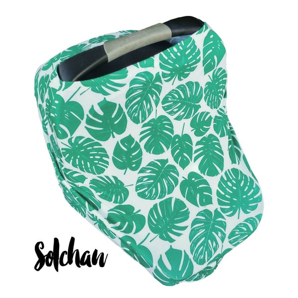 Car seat cover, Stretchy Car Seat Cover, Nursing Cover, Solchan, Stretch Baby Carseat Cover, boy girl tropical leaves stretch carseat canopy