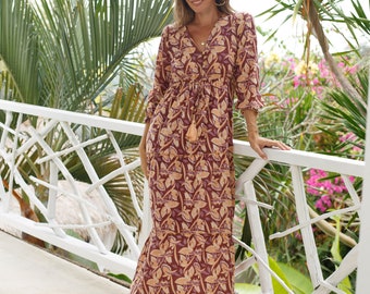 Dress floral trendy/Boho short dress/Beach wear/Beach dress/Cotton loose fitting dress * MAXI MARINA