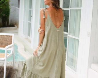 Maxi dress cotton/Maxi backless/Maxi dress frill/Loose fitting dress/Boho maxi dress * MAXI DRESS NURA