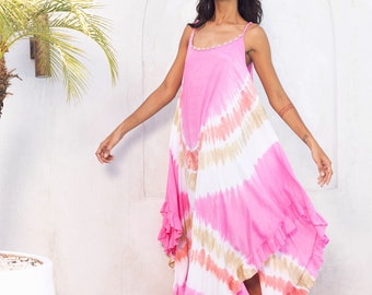 Dress Tie dye  Loose fitting maxi dress  Beach wear Whelks dress  Boho frill dress  DRESS LISA