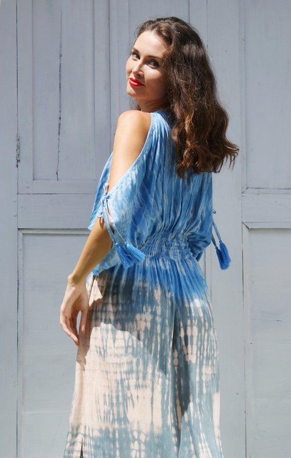 Maxi Tie Dye/loose Fitting Maxi Dress/beach Wear/tassels Maxi - Etsy