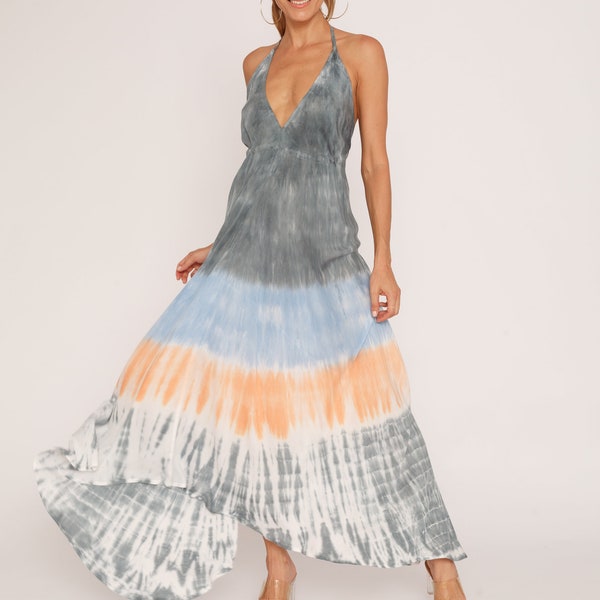 Dress tie dye Dress backless tie dye Beach maxi dress Vestido boho Kleid boho Loose fitting maxi  DRESS SEVILLA