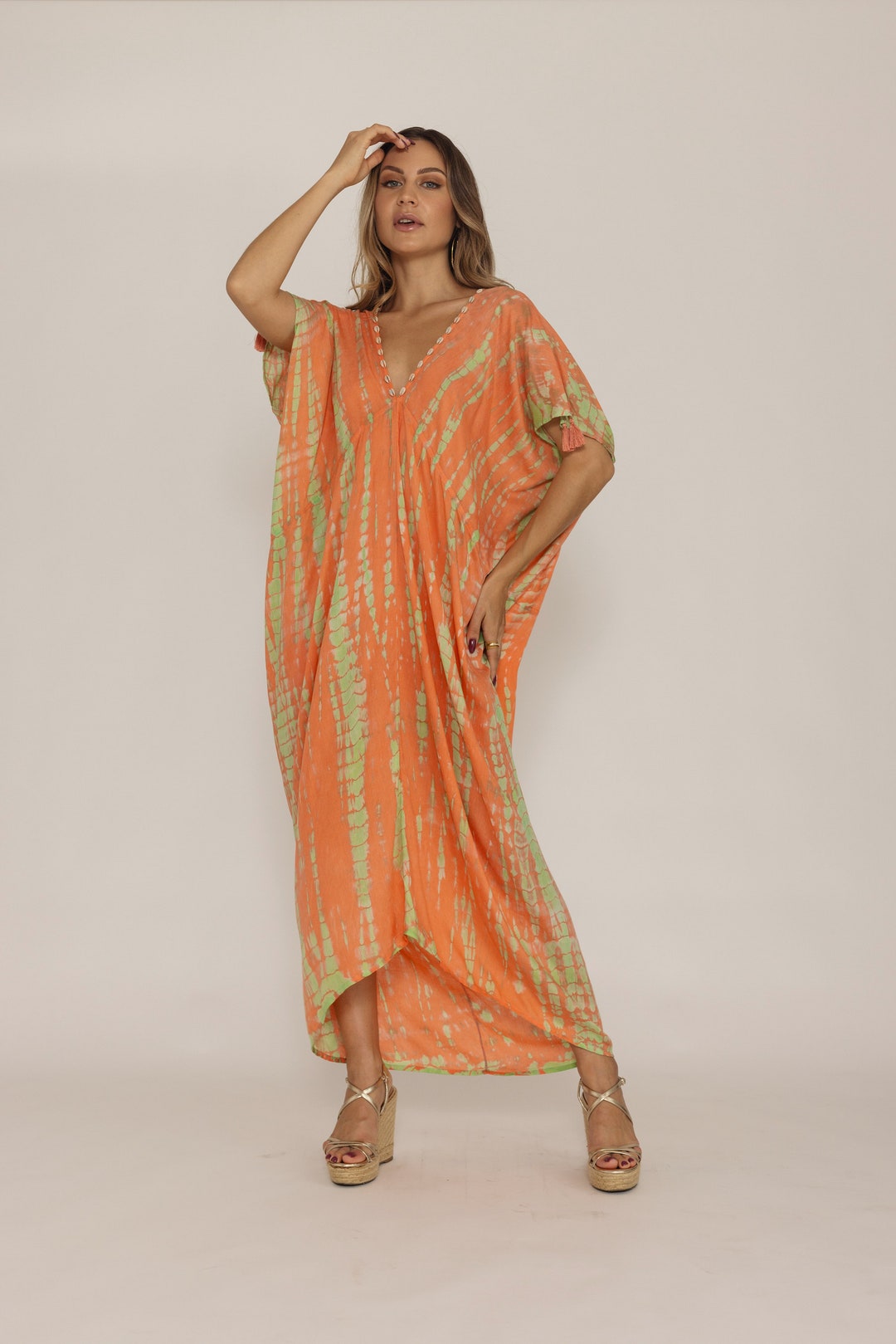 rainbow tie dye maxi kaftan dress one size main image 0