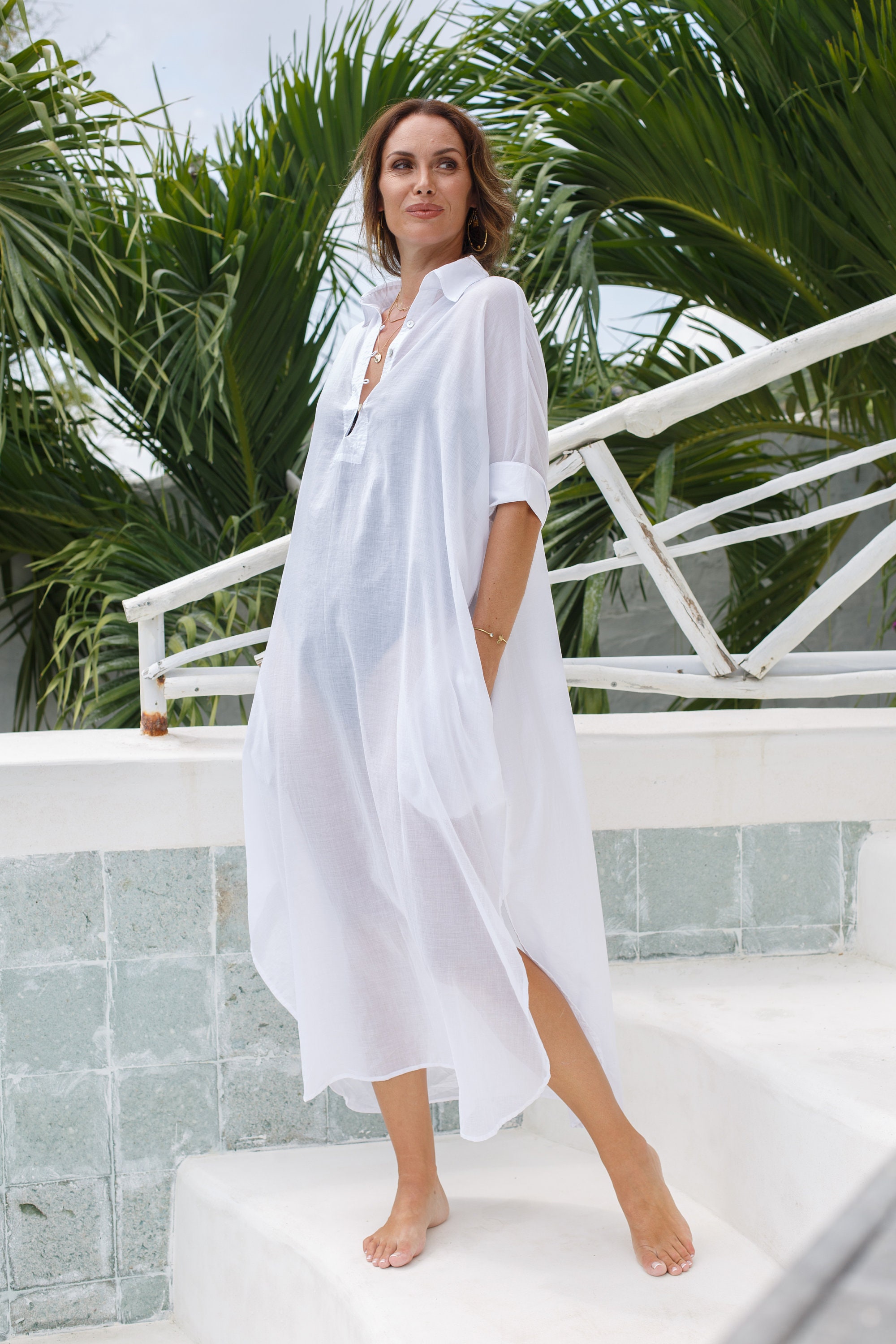 solov cotton gauze kaftan tops-