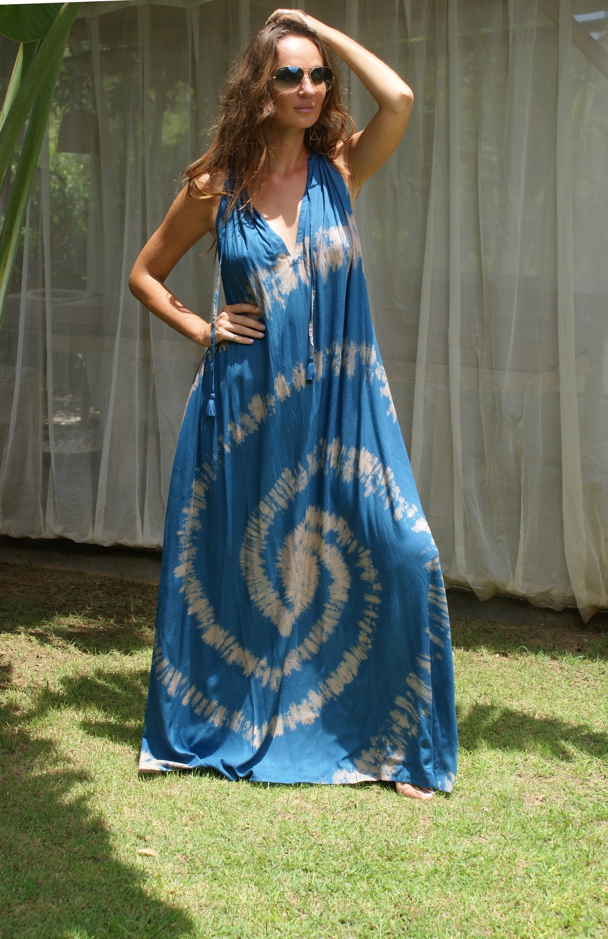 Blue and white tie dye maxi dress 2025
