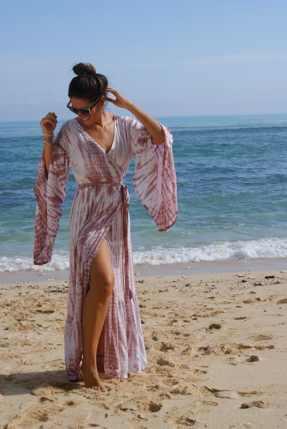 Maxi Tie Dye Dress Long Frill Summer Dress Boho Wrap Dress MAXI