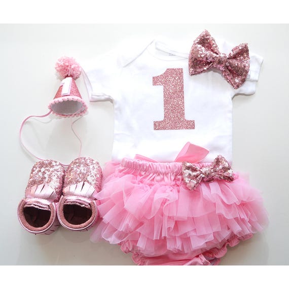 Items similar to rose gold pink first birthday outfit, Pink ruffle ...