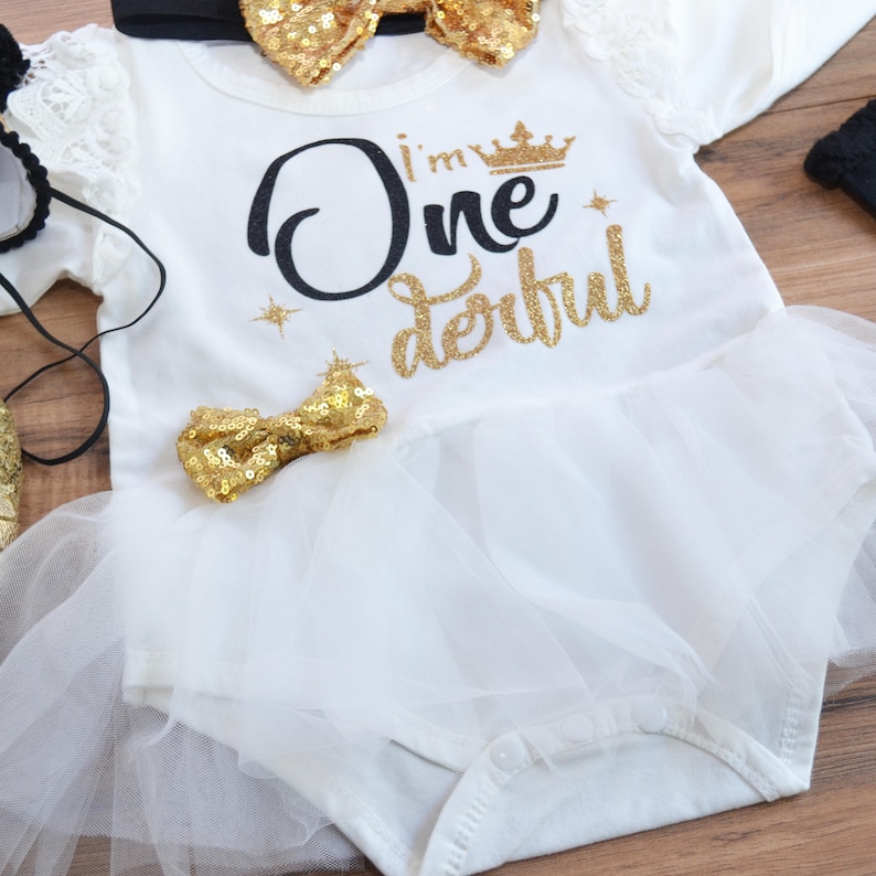 Black and Gold Jumpsuit First birthday glam baby girl White ivory dress for first birthday Black and Gold first birthday dress.