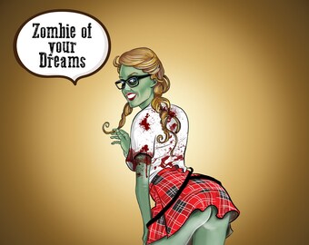 Zombie Girl Dreams art print by Beau Singer, print, prints, digital prints, wall art, home decor, wall decor, painting, poster, halloween,