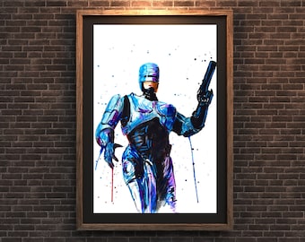RoboCop Watercolor Art Print | 80s Sci Fi Movie Wall Art | Classic Action Film Decor | RoboCop Fan Art | Retro Movie Poster Print
