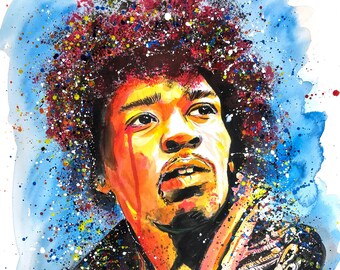 Hendrix Love watercolor print, print, prints, digital prints, vintage, wall art, home decor, wall decor, painting, poster, art print,