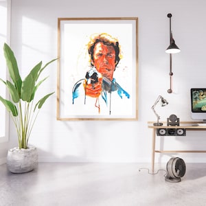Clint Eastwood Dirty Harry print by Beau Singer, watercolor, digital prints, movie art, home decor, wall decor, painting, poster,