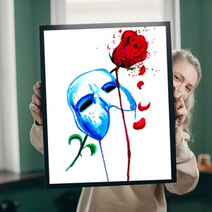 Phantom and Rose art print by Beau Singer, print, phantom of the opera, music art, wall art, home decor, wall decor, painting,