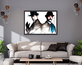 Sherlock and Watson Watercolor Art Print | Sherlock Holmes Wall Art | 221B Baker Street Decor | Detective Fan Art | Book Lover Print