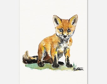 Baby Fox Watercolor Art Print | Woodland Nursery Wall Art | Fox Nursery Decor | Boho Animal Print | Forest Fox Art | Kids Room