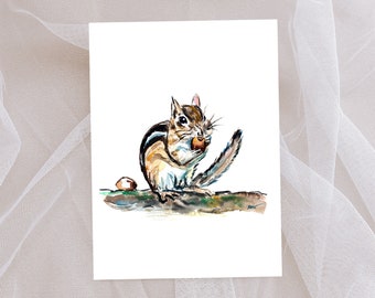 Whimsical Chipmunk Watercolor Print | Woodland Nursery Wall Art | Cottagecore Animal Decor | Forest Chipmunk Art | Nature Print