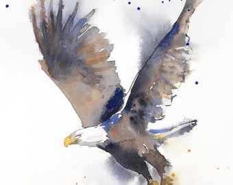 Eagle in Flight, prints, digital prints, wall art, home décor, wall décor, giclee, watercolor painting, watercolor, art print, eagle