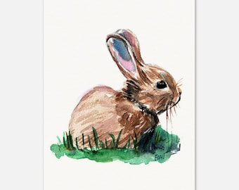 Baby Bunny Watercolor Art Print | Woodland Nursery Wall Art | Rabbit Nursery Decor | Easter Bunny Print | Cottagecore Bunny Art