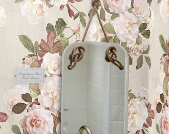 Vintage French roses wallpaper, Shabby Chic Wallpaper, Blush Pink Rose Temporary Wall Art, Country Parisian Wall Decor