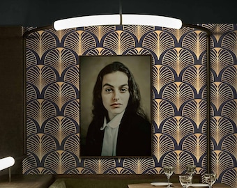 Art Deco Wallpaper - Luxurious Black & Gold Fan Design | Vintage and Retro Home Decor
