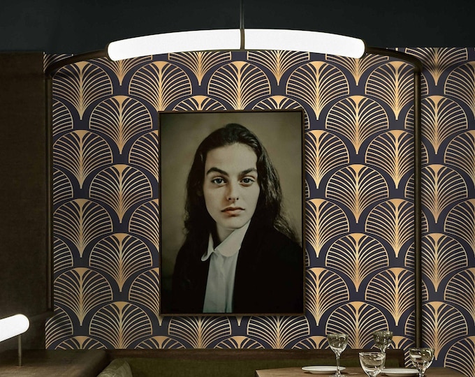 Art Deco Wallpaper - Luxurious Black & Gold Fan Design | Vintage and Retro Home Decor