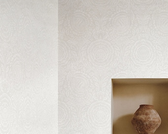 Earth Tones Victorian Wallpaper | Art Nouveau Floral Wall Art in Beige & White | Nude Country Home Decor Accent