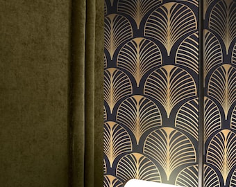 Luxurious Art Deco Fan Wallpaper with Golden Touch on Dark Background, Art Deco Wallpaper in Vintage Style