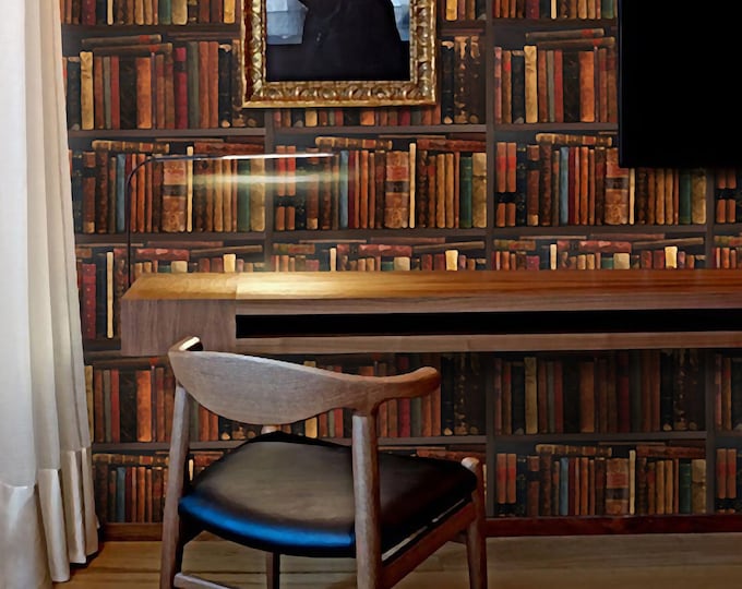Antique Books Wallpaper on Vintage Shelf, Bookshelf Wall for Office Decor, Oil Painting Wall Art