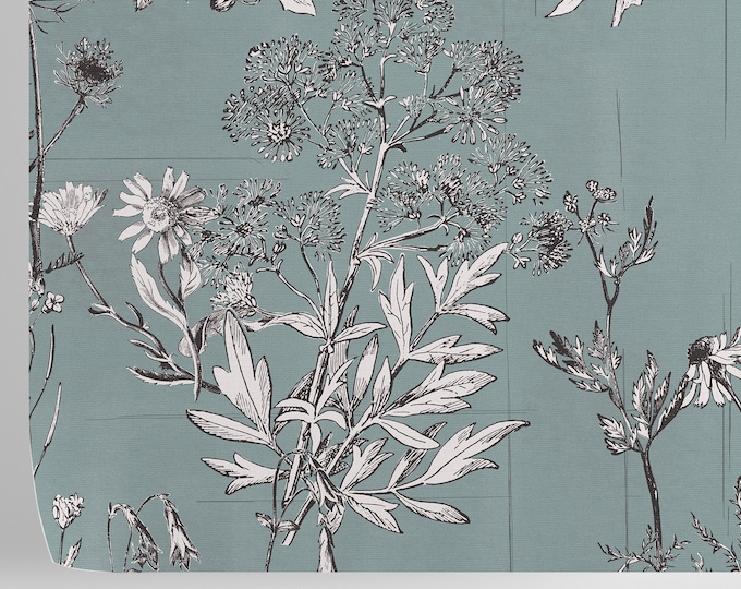 Bohemian Floral Wildflower Wallpaper, Botanical Print Flower Illustration Country Home Wall Decor, Herbs Wall Art