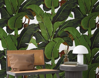Banana Leaf Tropical Rainforest Wallpaper, Green Leaves Print Palm Tree Jungle Print Boho Decor