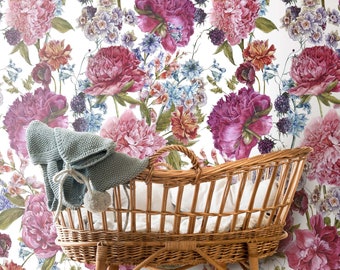 Peony wallpaper, Pink Blush Peonies Wall Art for Bedroom Decor or Girl Nursery