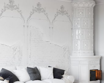 Grunge Texture Victorian Wallpaper, Wall Moulding Concrete Wall Decor Decorative for Modern Decor.