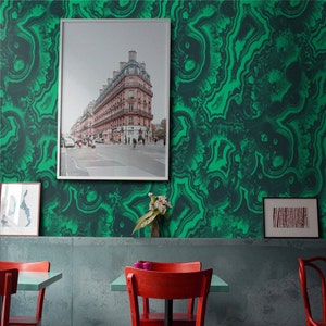 Malachite Section Geode Wallpaper in Green and Black, Marble Contact Paper Nature Inspired Modern Decor for Accent Wall