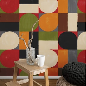 Carta da Parati Bauhaus, Design Geometrico Retrò Colorato