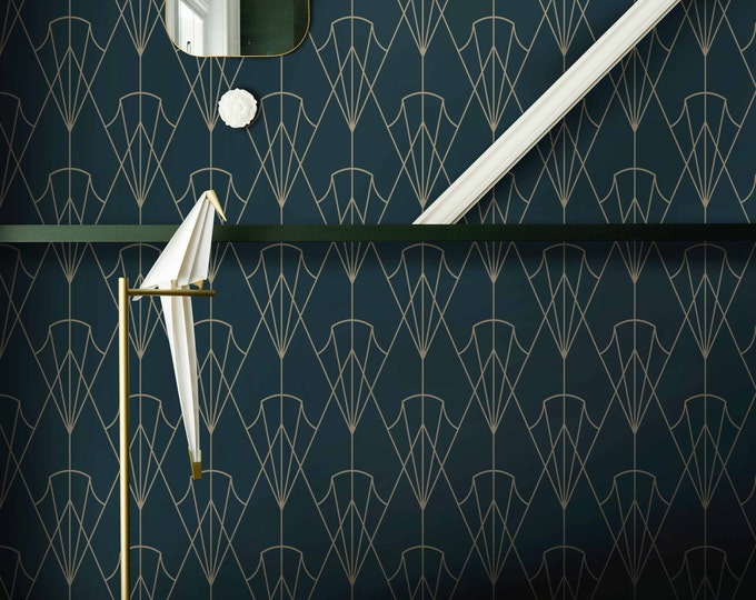 1930s Art Deco Wallpaper, Geometric Print, Mid Century Wall Art, Vintage Decor
