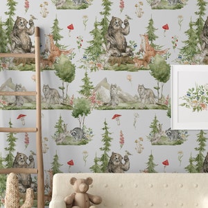 Carta da Parati Animali nel Bosco Animali con Orso, Volpe e Lupo