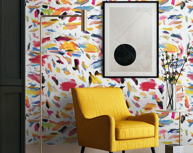 Brushstroke Print Colorful Wallpaper for Modern Wall Art, Whimsical Home Decor Abstract Art