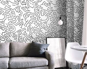 Papel pintado artístico de arte pop en blanco y negro, revestimiento de paredes moderno para una decoración minimalista