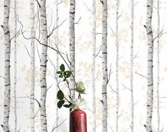 Birch Tree Trunk Wallpaper Black and White, Elegant Nature-Inspired Woodland Wall Decor for Timeless Room Design