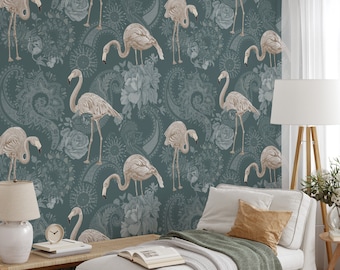 Tropical Flamingo Birds Removable Wallpaper: Accent Wall Print for Modern Bedroom Decor