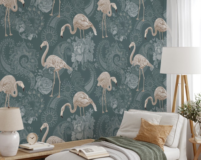 Tropical Flamingo Birds Removable Wallpaper: Accent Wall Print for Modern Bedroom Decor