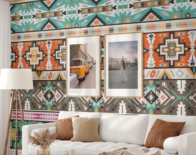 Extra Large Big Boho Aztec Tribal Ikat Wallpaper, Navajo Geometric Batik Wall Decor