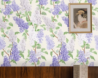 Watercolor Wisteria Vine Hanging Wallpaper | Lilac Floral Wall Decor for Chic Home Makeover