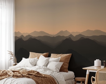 Brown Ombre Palette Mountain Landscape Chill Wallpaper, Woodland Nursery Pine Tree Forest Wall Decor