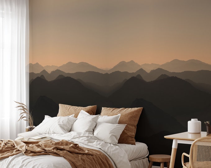 Brown Ombre Palette Mountain Landscape Chill Wallpaper, Woodland Nursery Pine Tree Forest Wall Decor